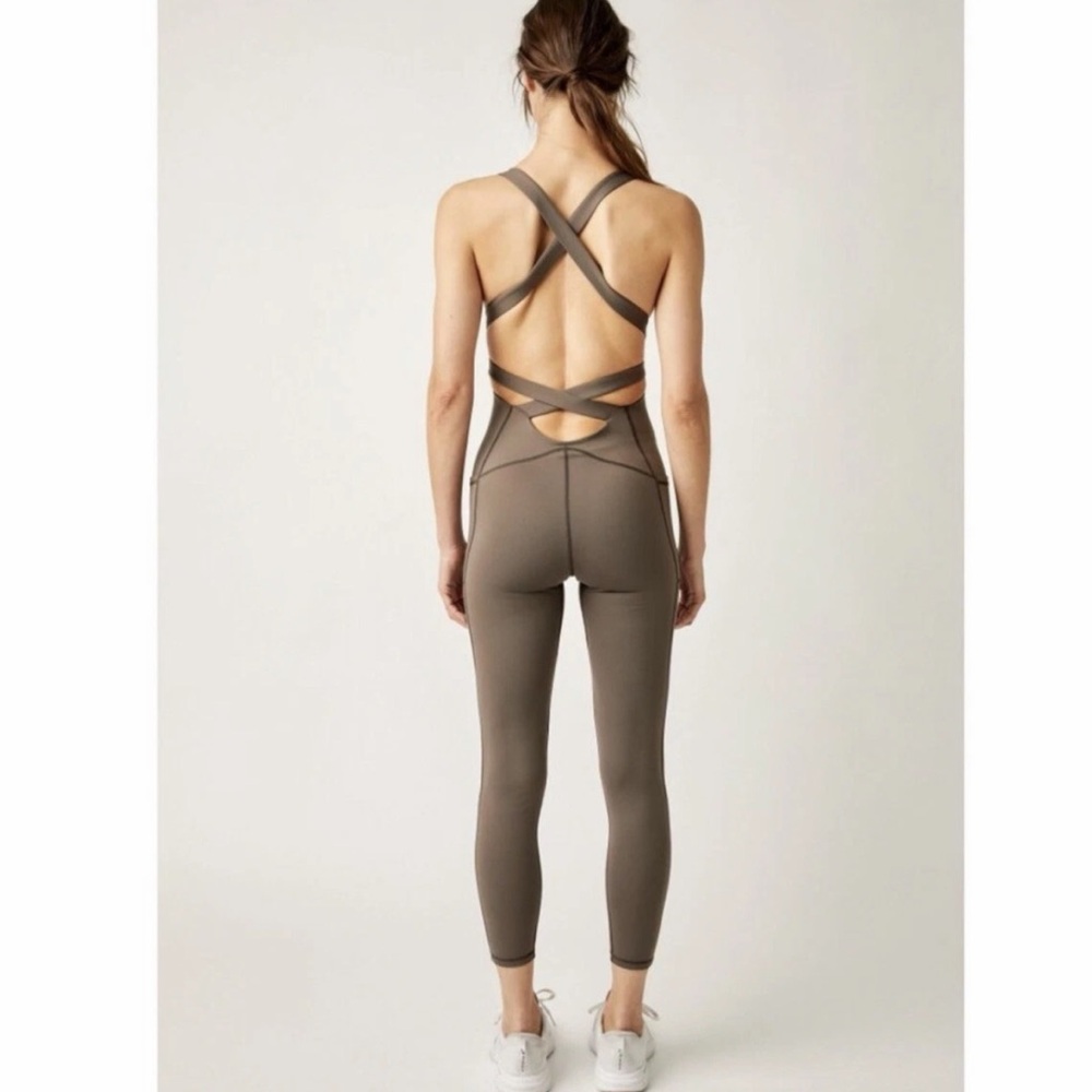 Free People FP Movement My High One Piece Jumpsuit Bodysuit Charcoal Brown - Picture 3 of 13